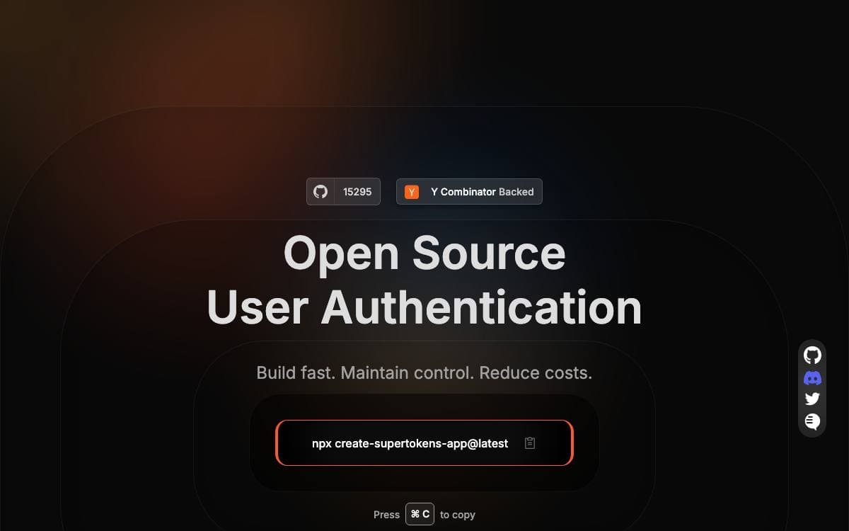 Screenshot of SuperTokens website