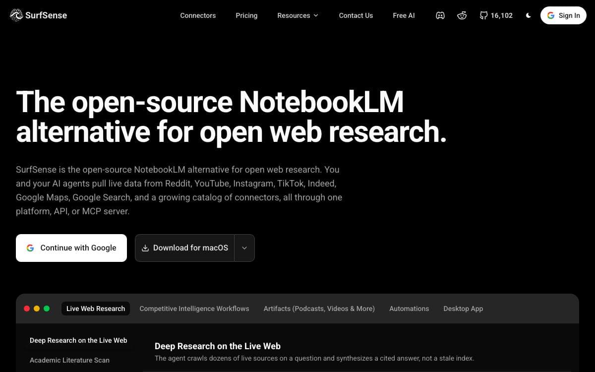 Screenshot of SurfSense website