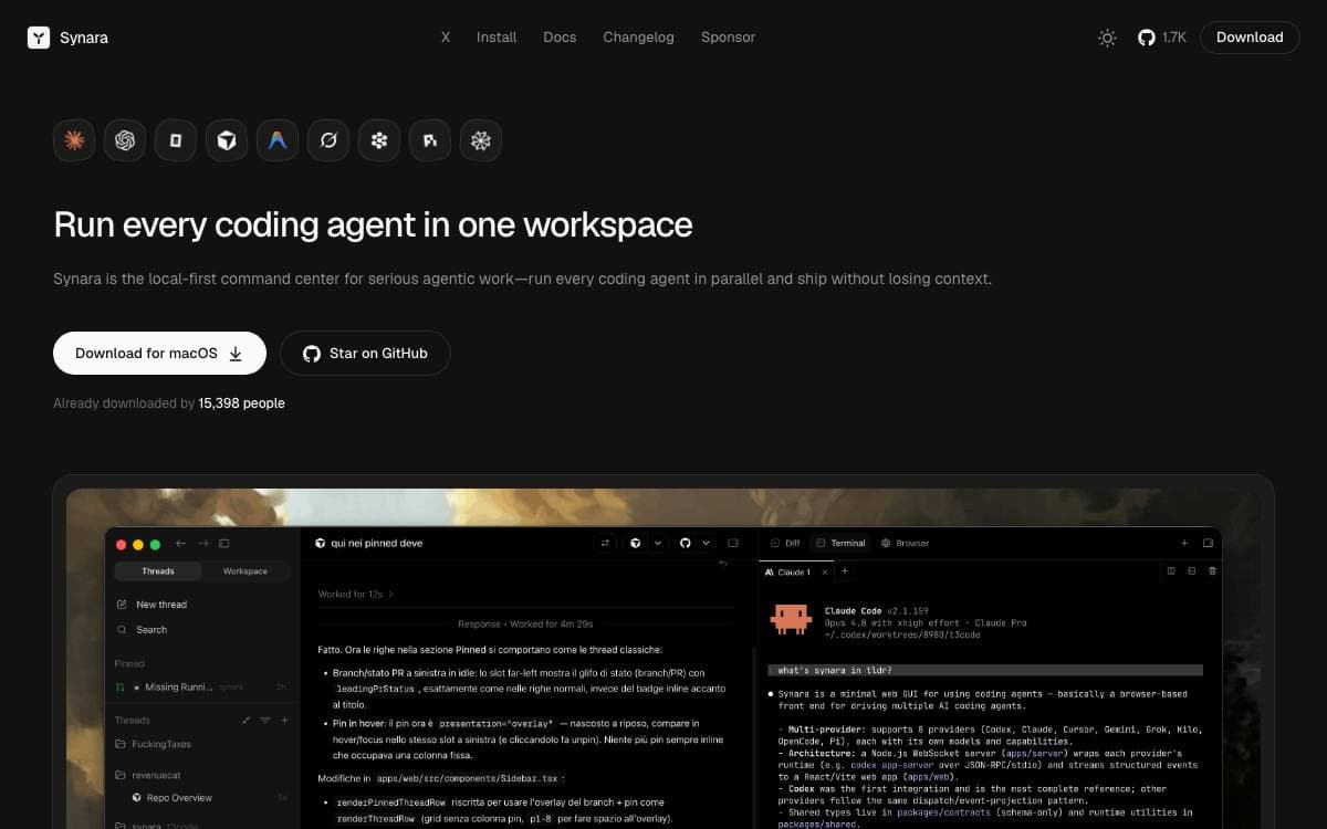Screenshot of Synara website