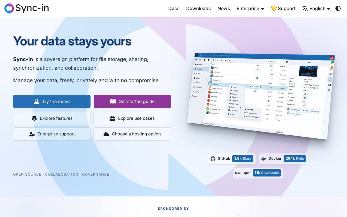 Screenshot of Sync-in website