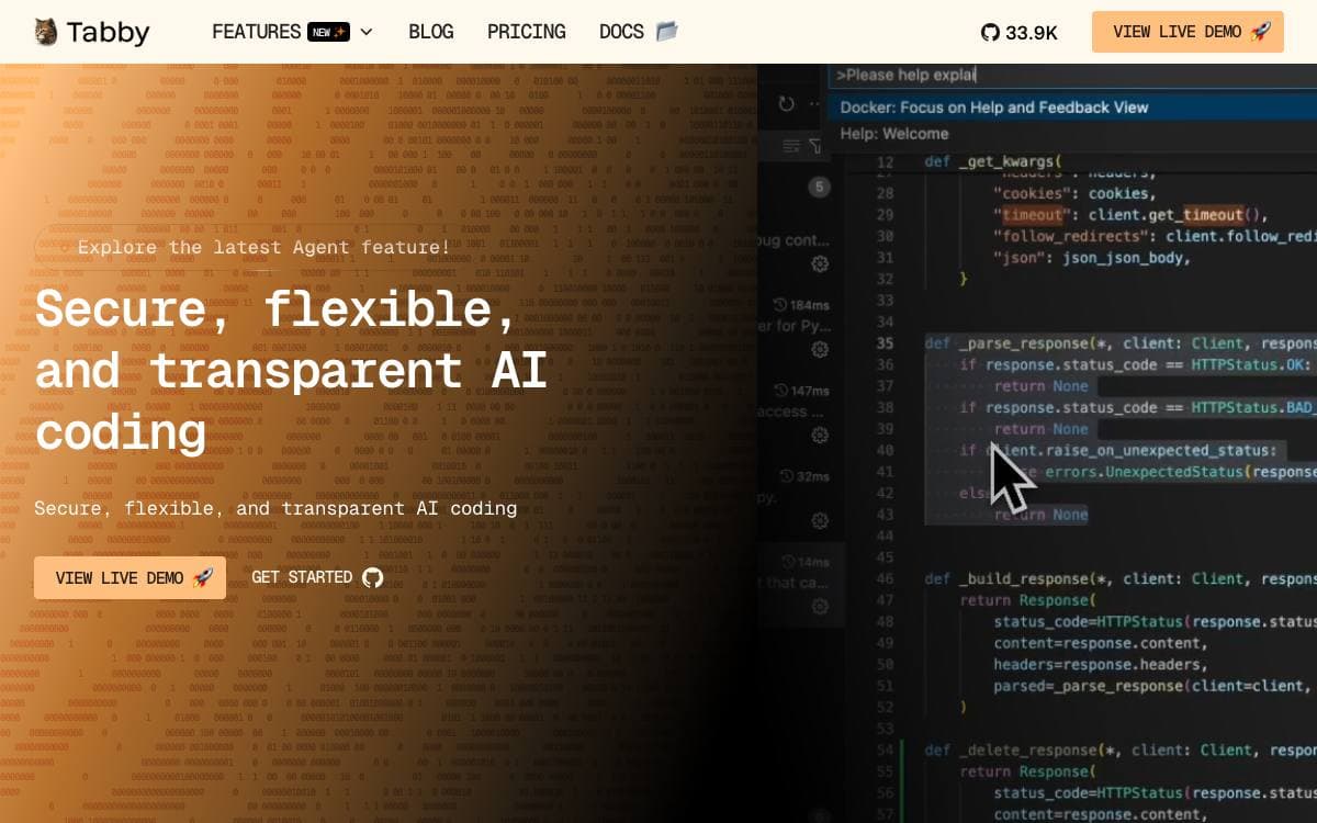 Screenshot of Tabby website
