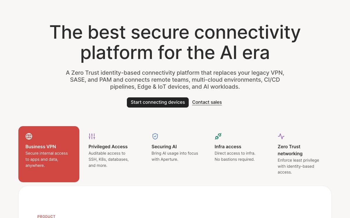 Screenshot of Tailscale website