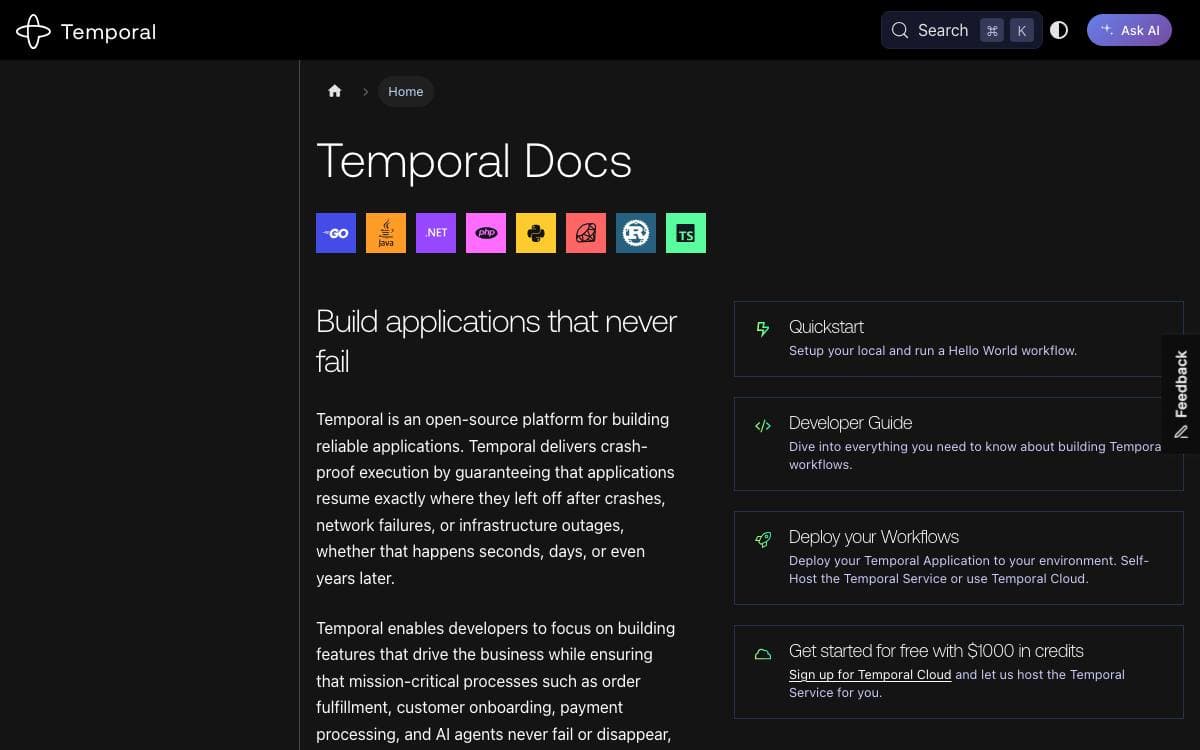 Screenshot of Temporal website