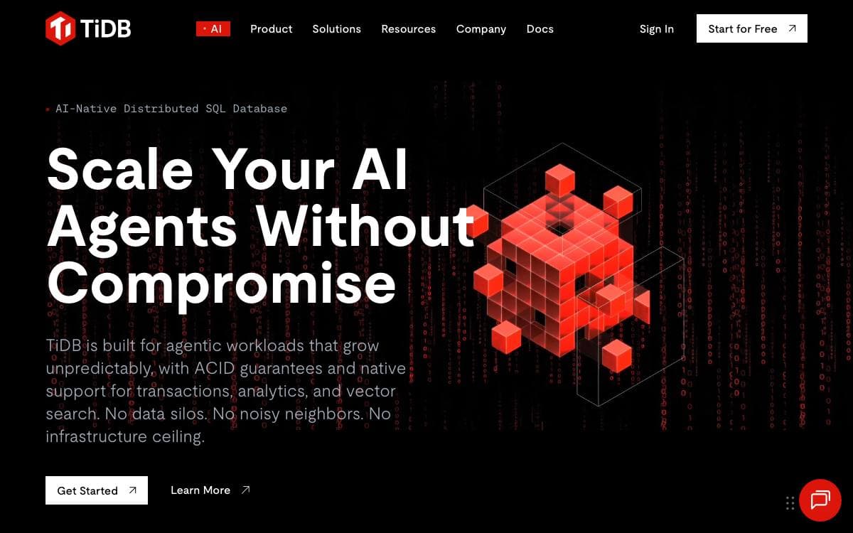 Screenshot of TiDB website
