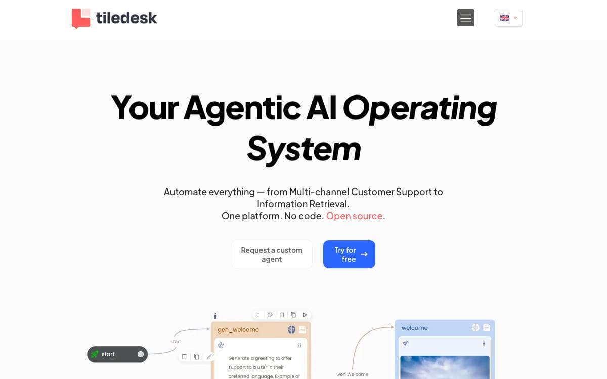 Screenshot of Tiledesk website
