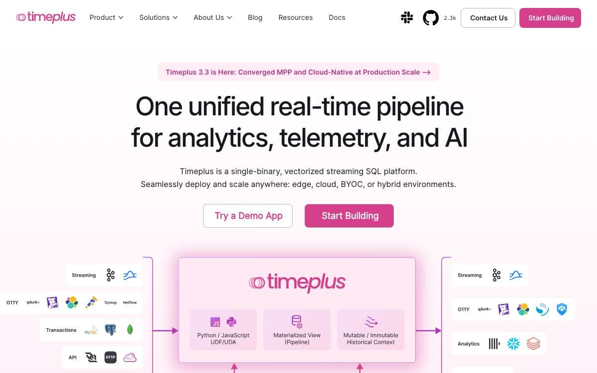 Screenshot of Timeplus website