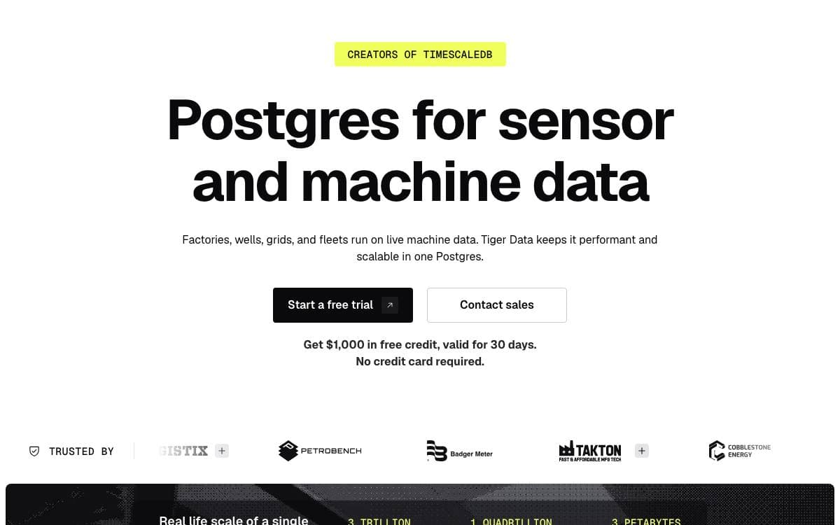 Screenshot of TimescaleDb website