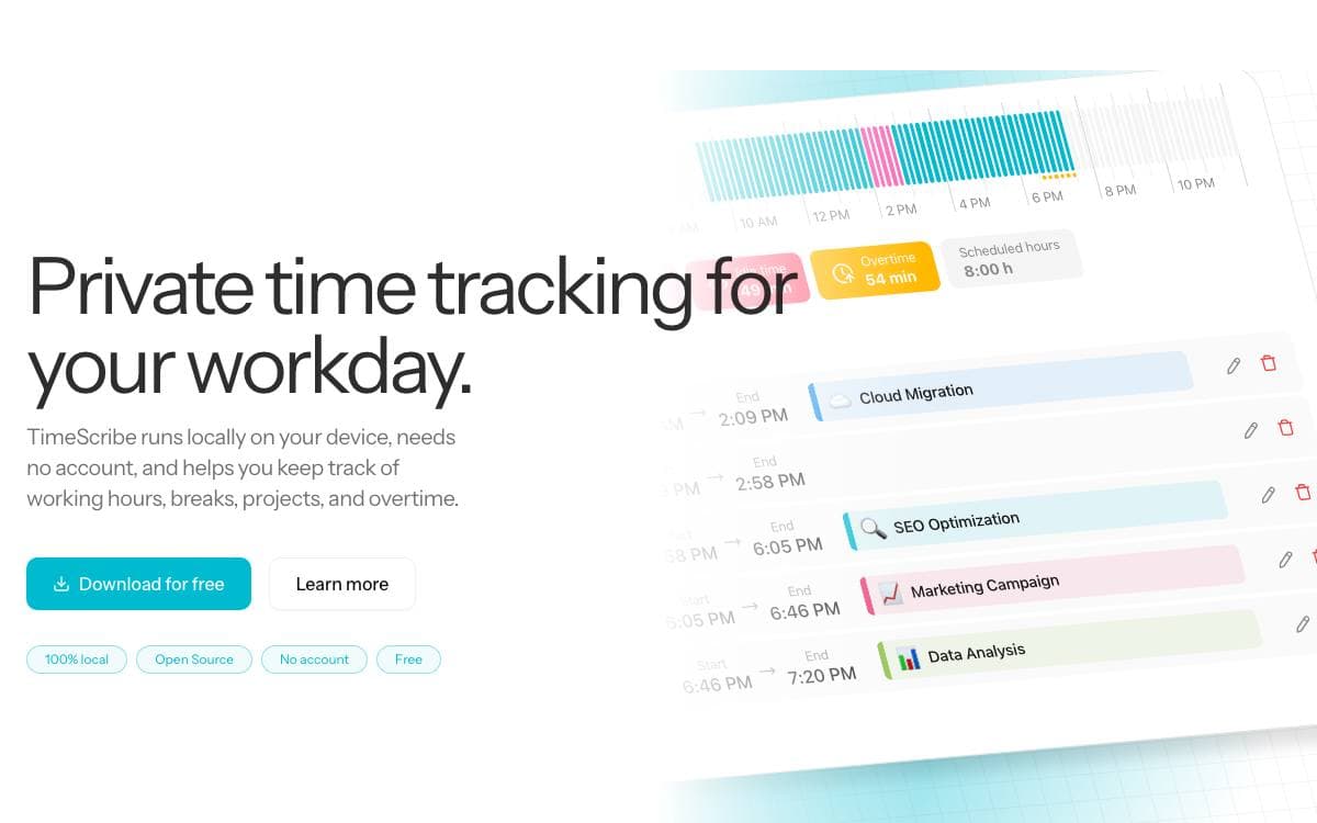 Screenshot of TimeScribe website