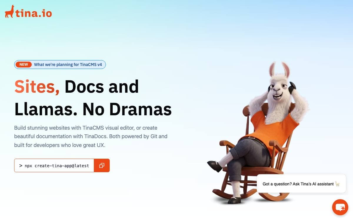 Screenshot of TinaCMS website