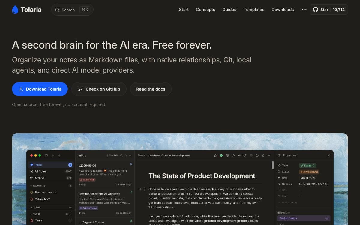 Screenshot of Tolaria website