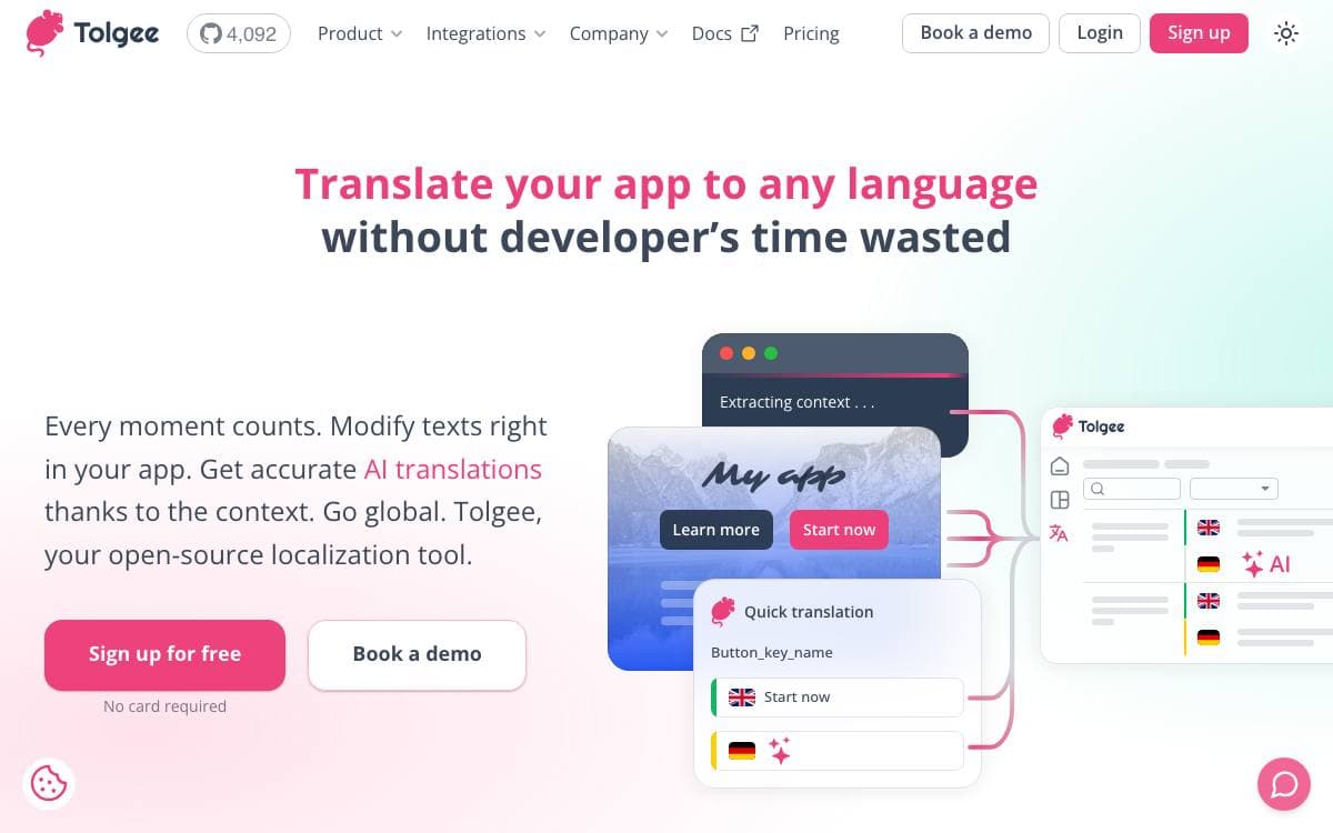 Screenshot of Tolgee website