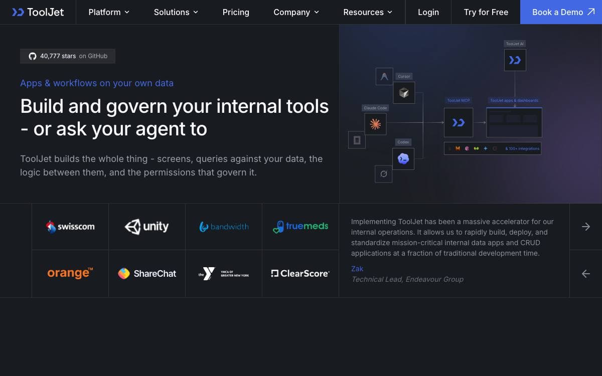 Screenshot of ToolJet website