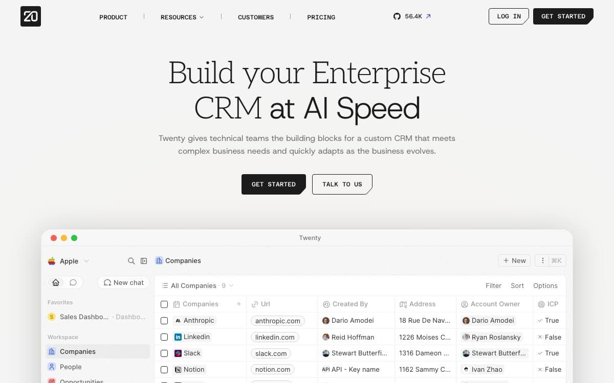 Screenshot of Twenty website