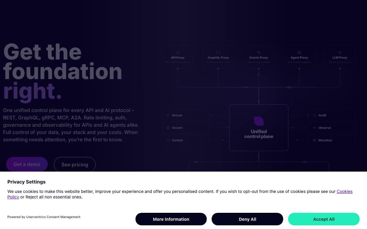 Screenshot of Tyk website