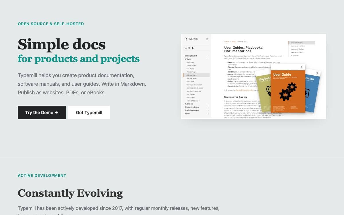 Screenshot of Typemill website