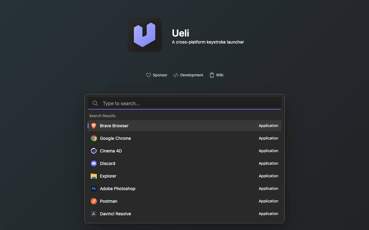 Screenshot of Ueli website