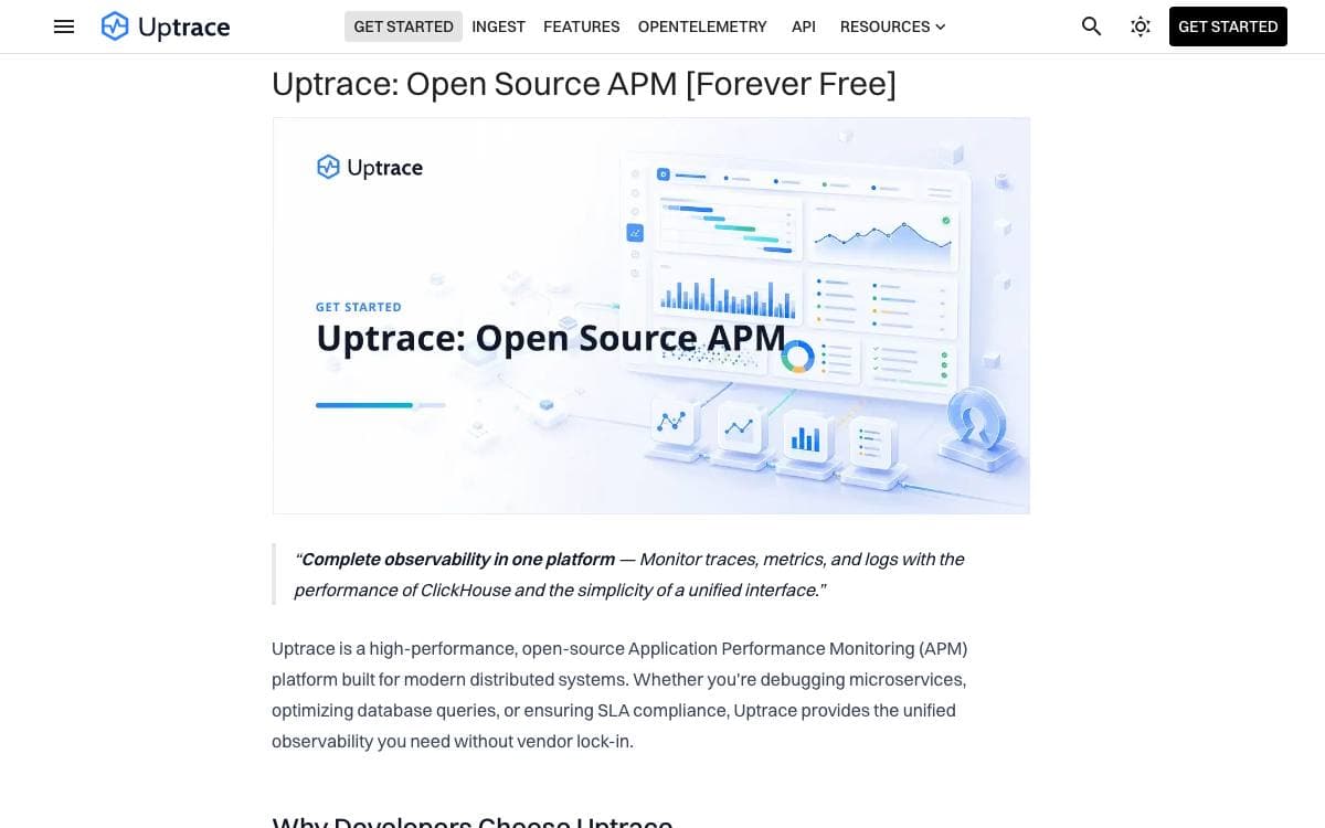 Screenshot of Uptrace website