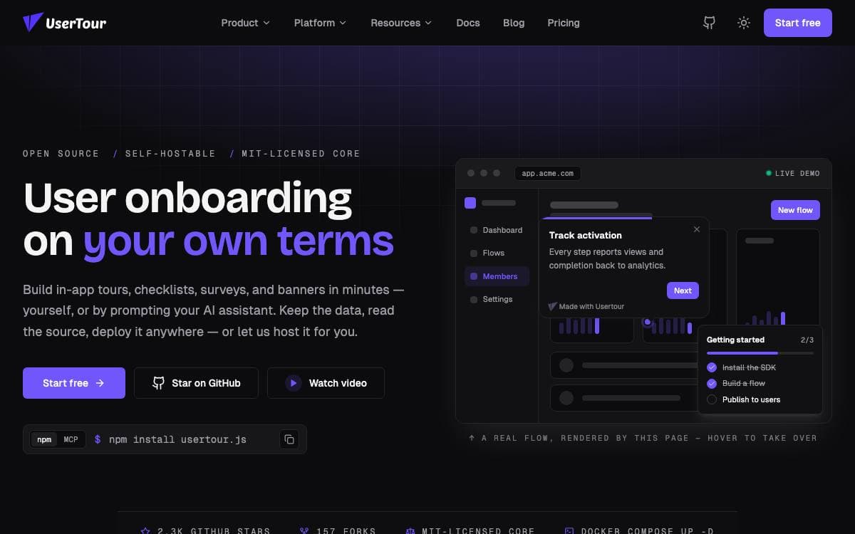 Screenshot of Usertour website