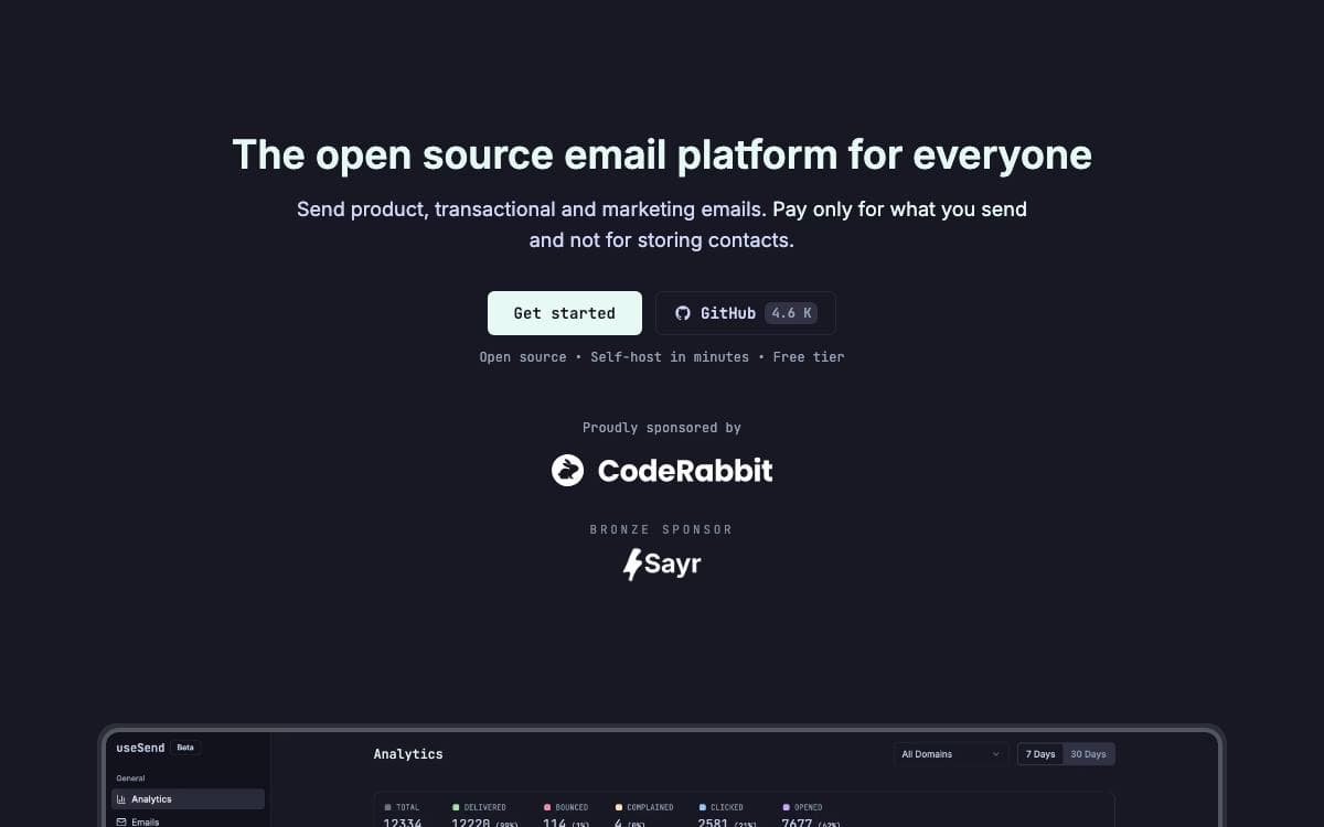 Screenshot of useSend website