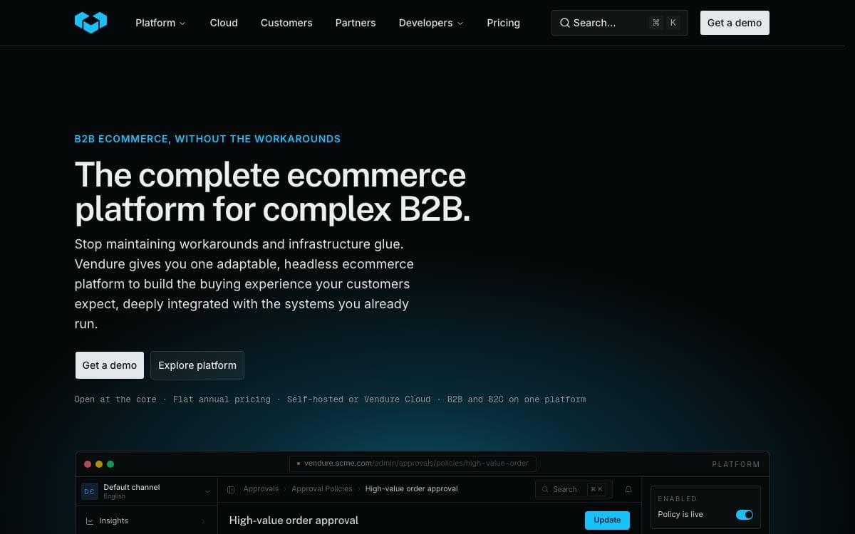 Screenshot of Vendure website