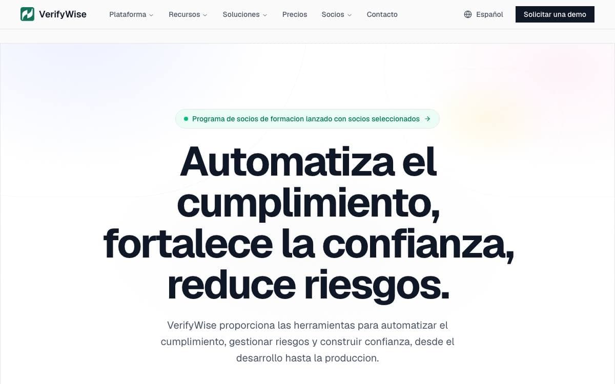 Screenshot of VerifyWise website