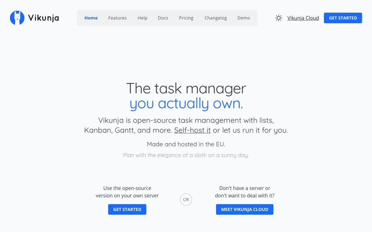 Screenshot of Vikunja website