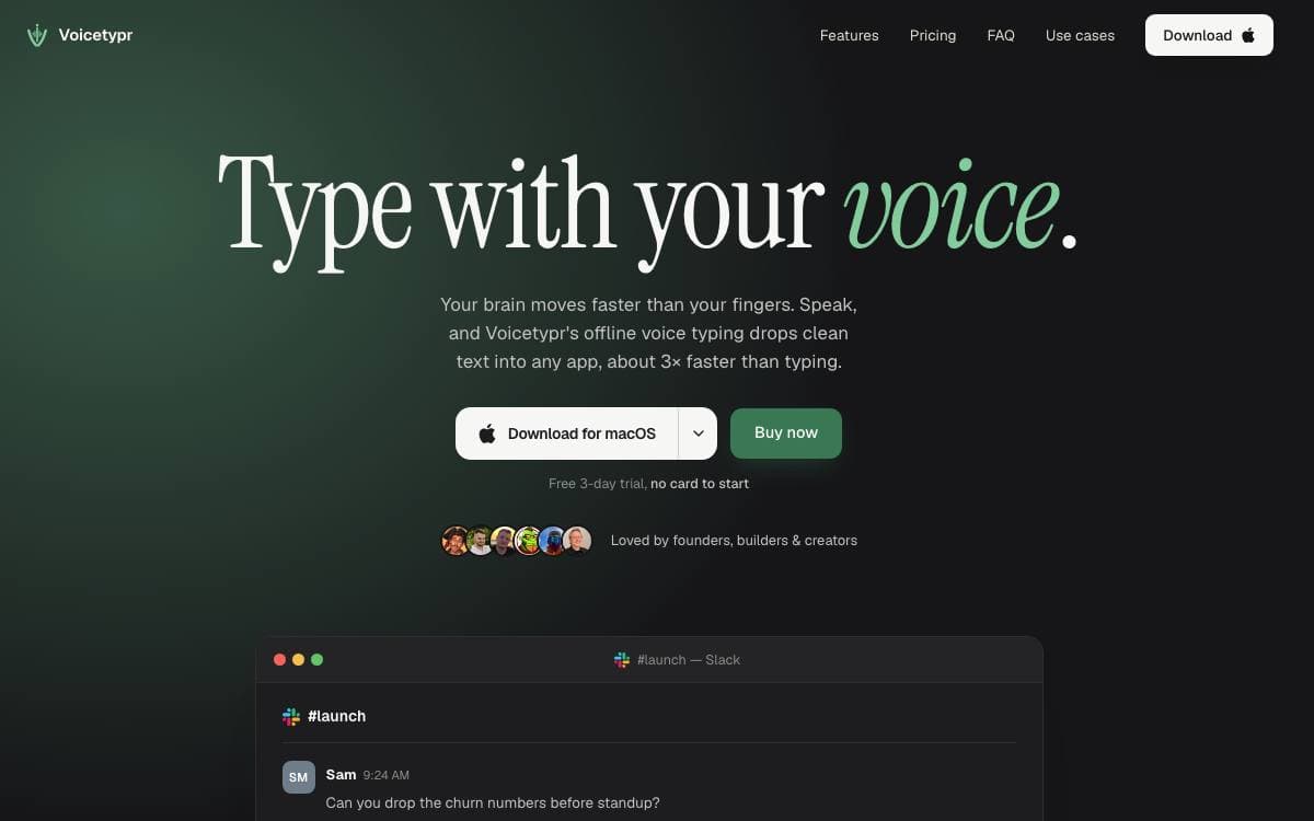 Screenshot of VoiceTypr website