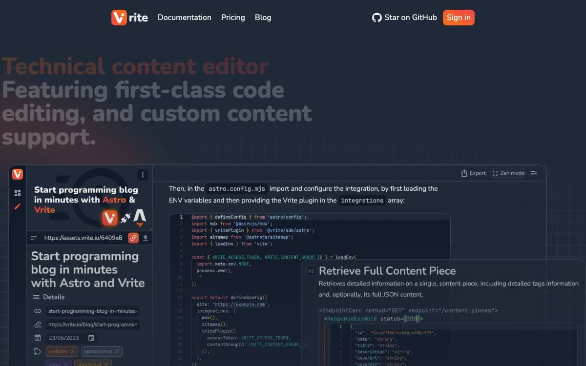 Screenshot of Vrite website