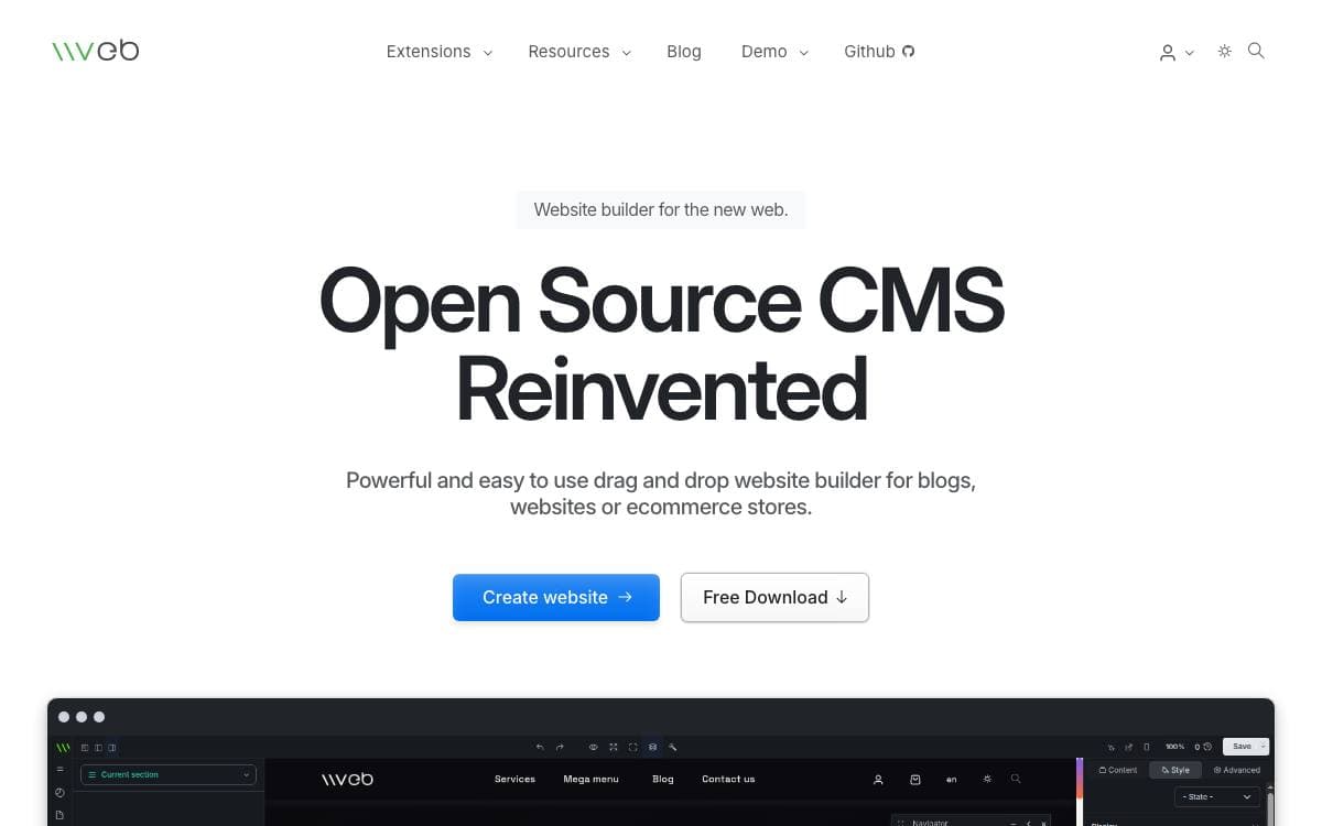 Screenshot of Vvveb CMS website