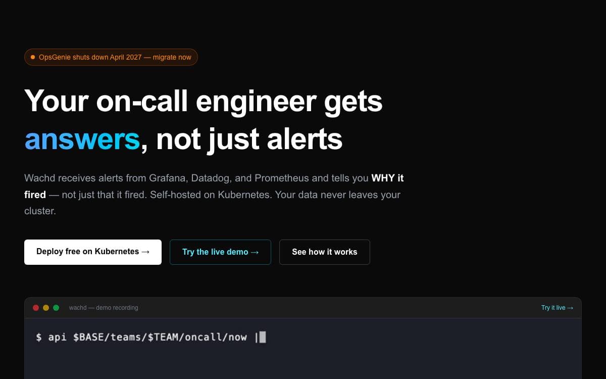 Screenshot of Wachd website