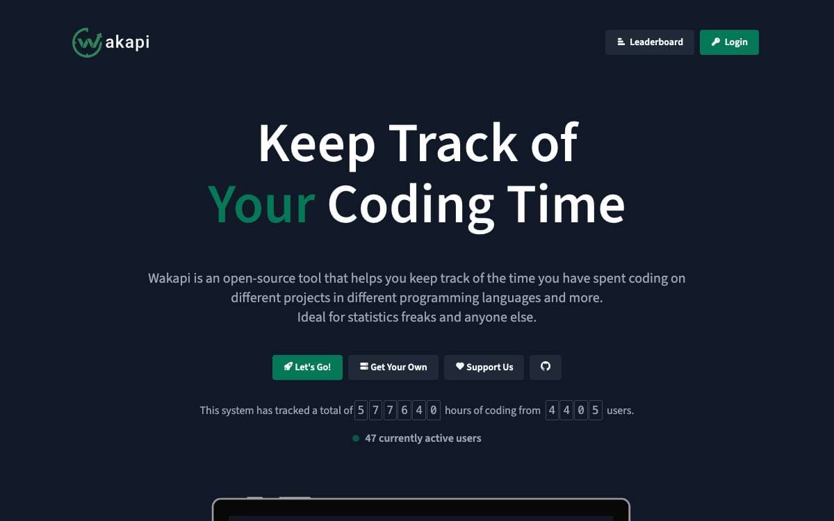 Screenshot of Wakapi website