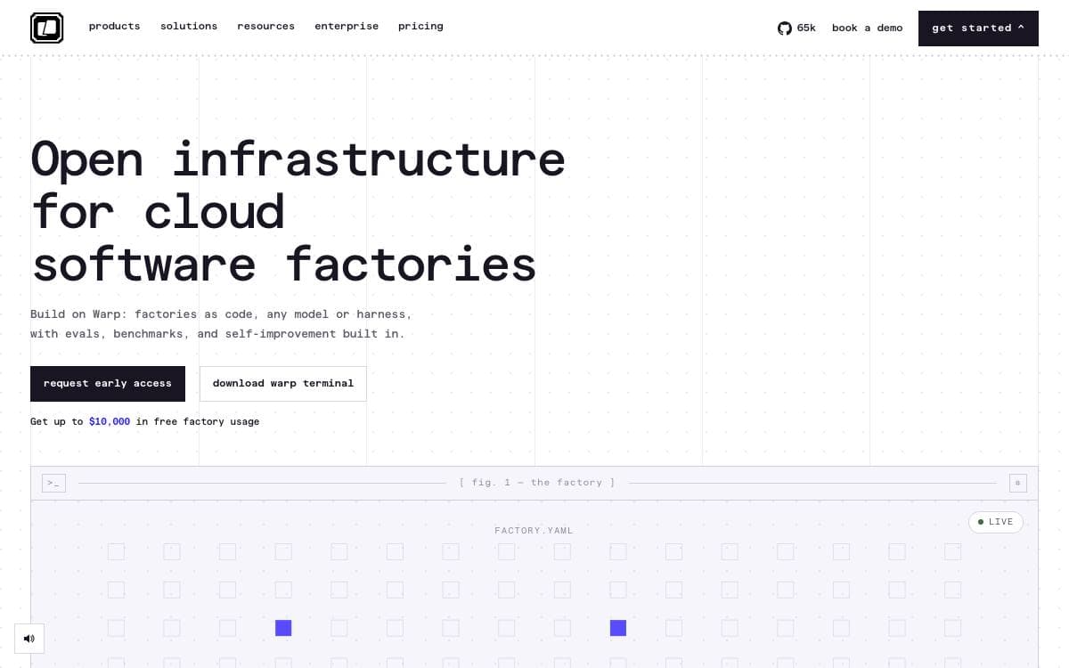 Screenshot of Warp website