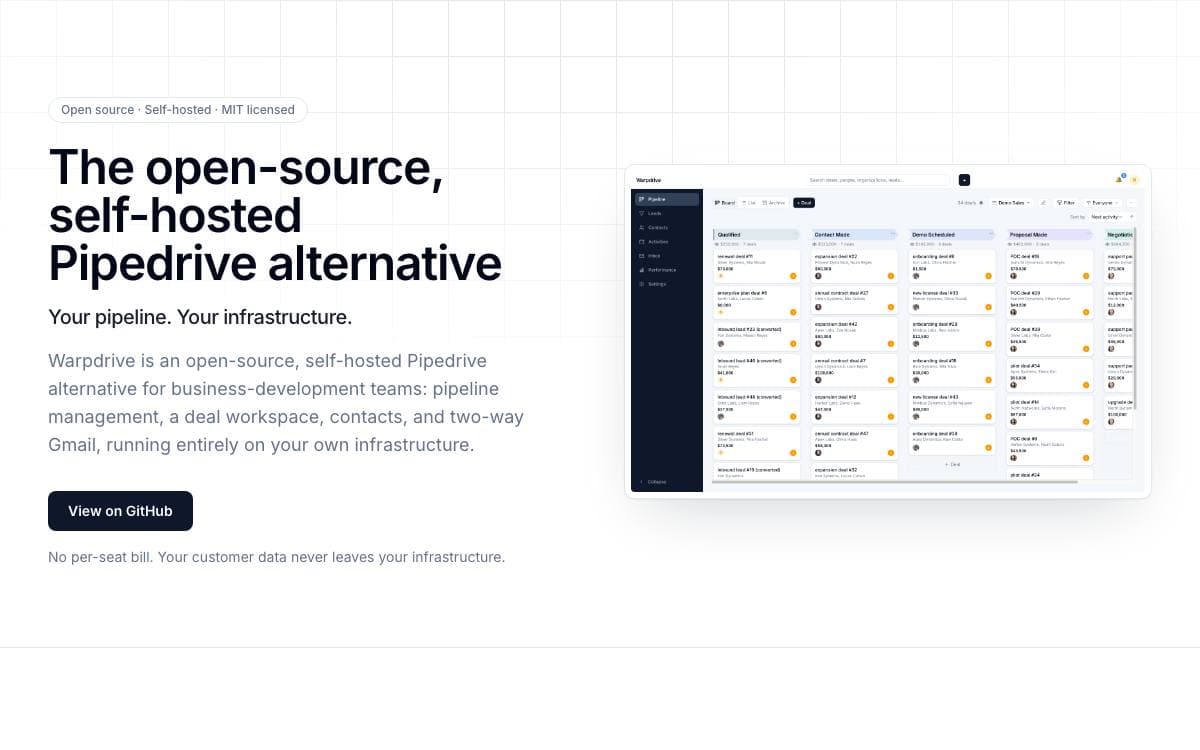Screenshot of Warpdrive website
