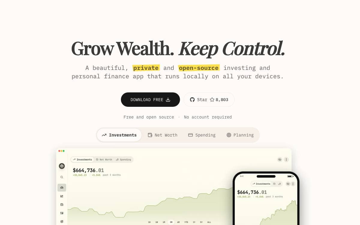 Screenshot of Wealthfolio website