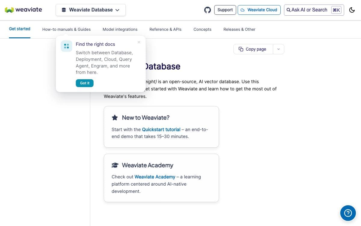 Screenshot of Weaviate website