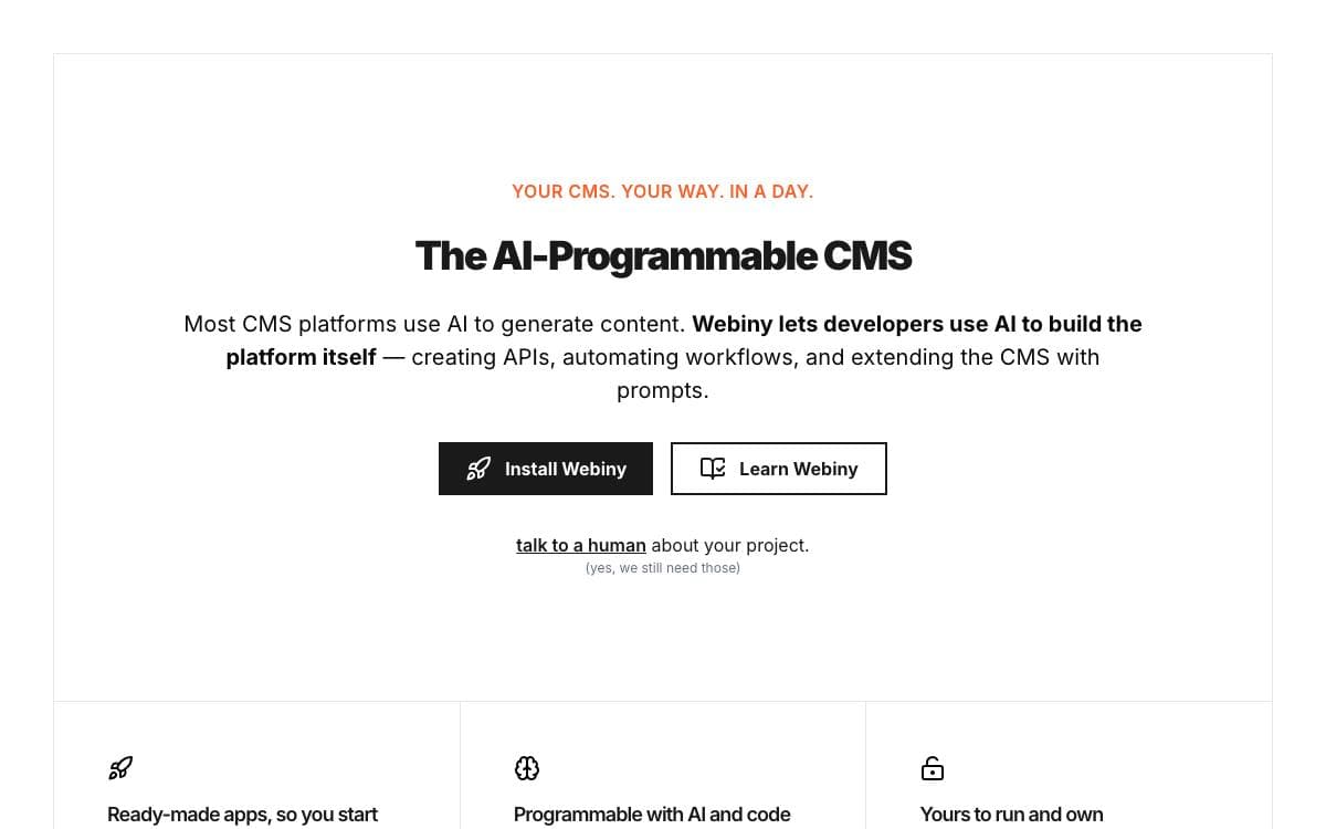 Screenshot of Webiny website