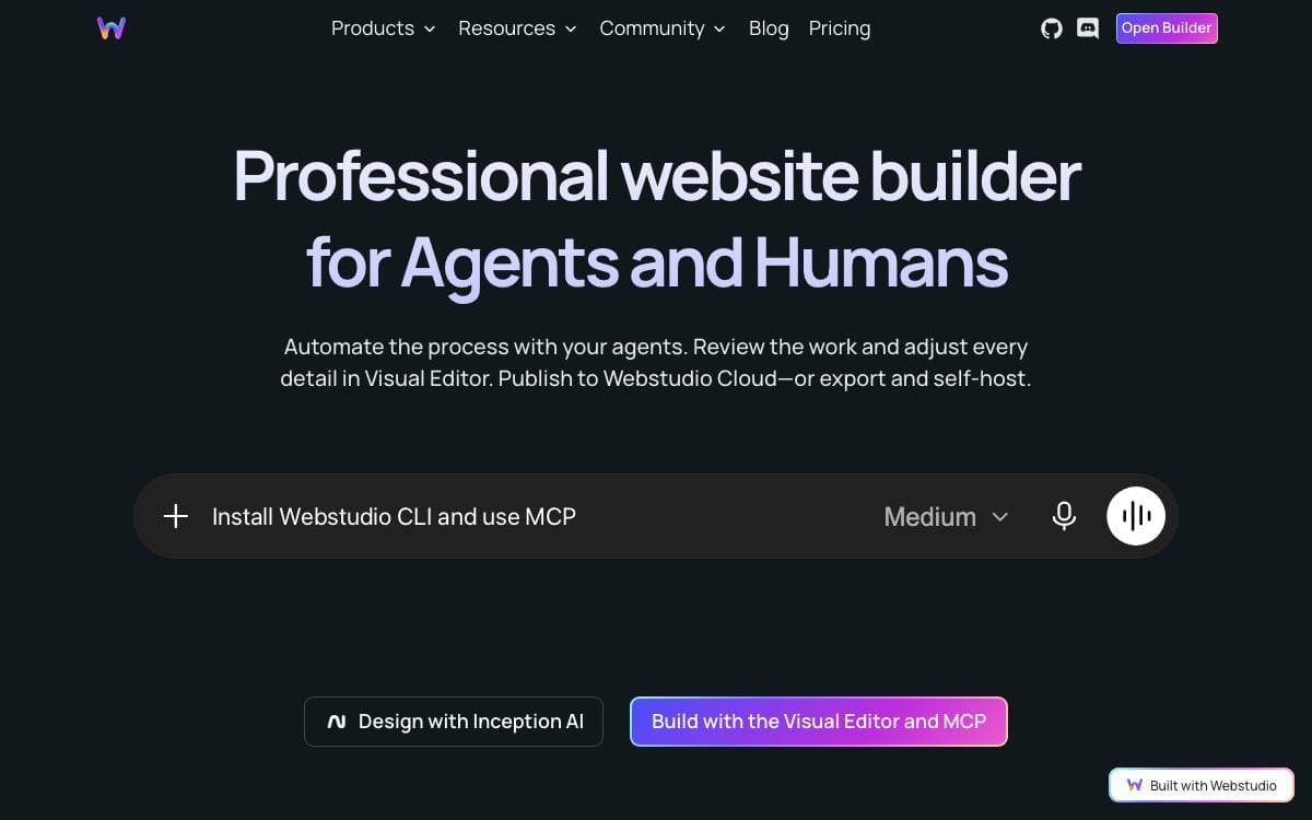 Screenshot of WebStudio website