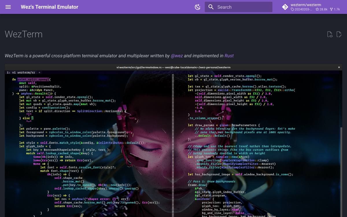 Screenshot of WezTerm website