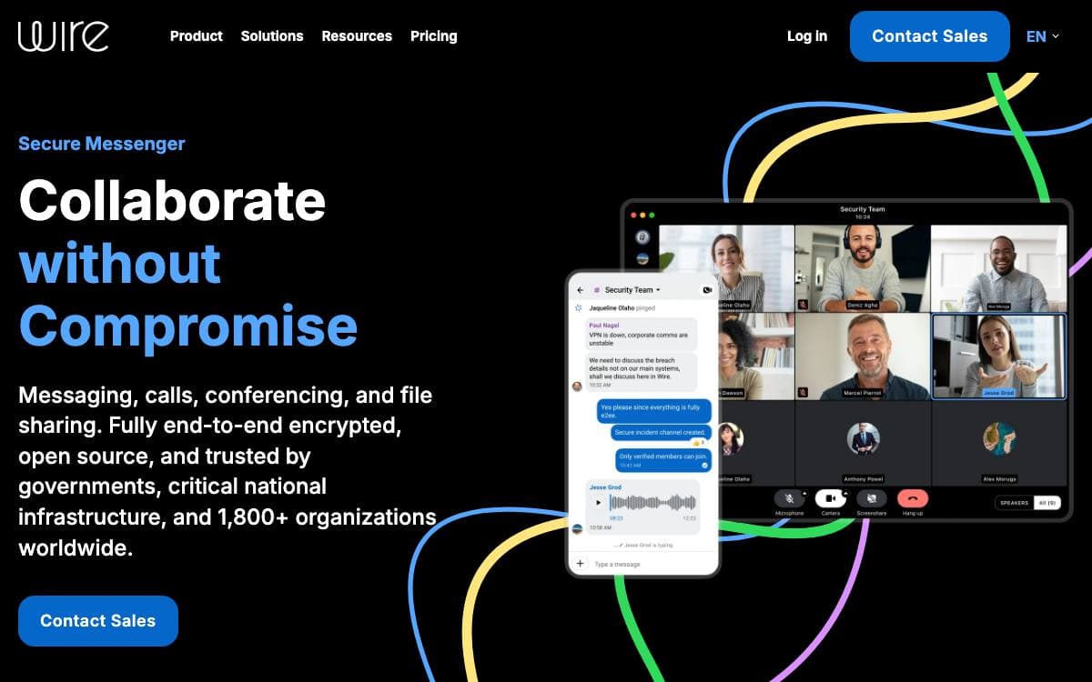 Screenshot of Wire website