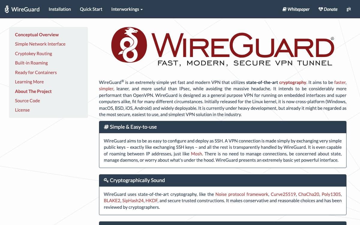 Screenshot of WireGuard website
