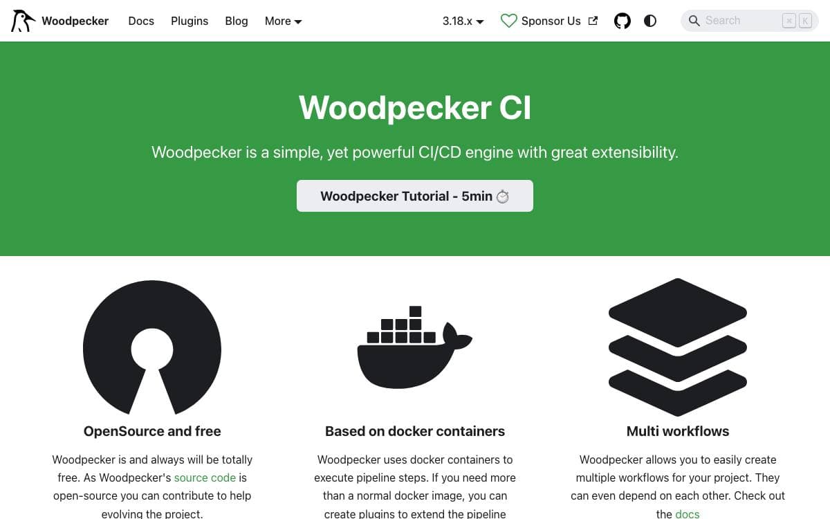 Screenshot of Woodpecker CI website