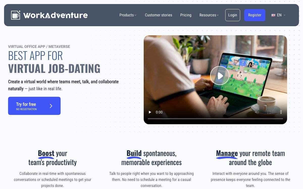 Screenshot of Workadventure website