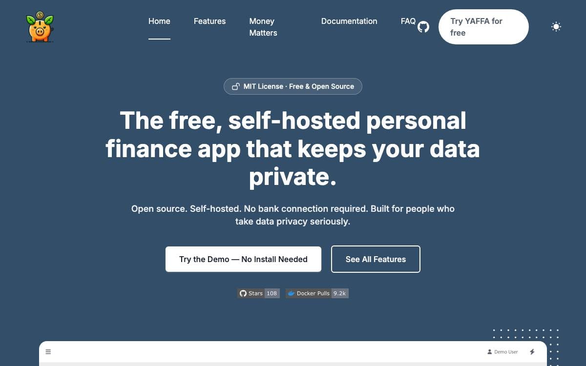 Screenshot of YAFFA website