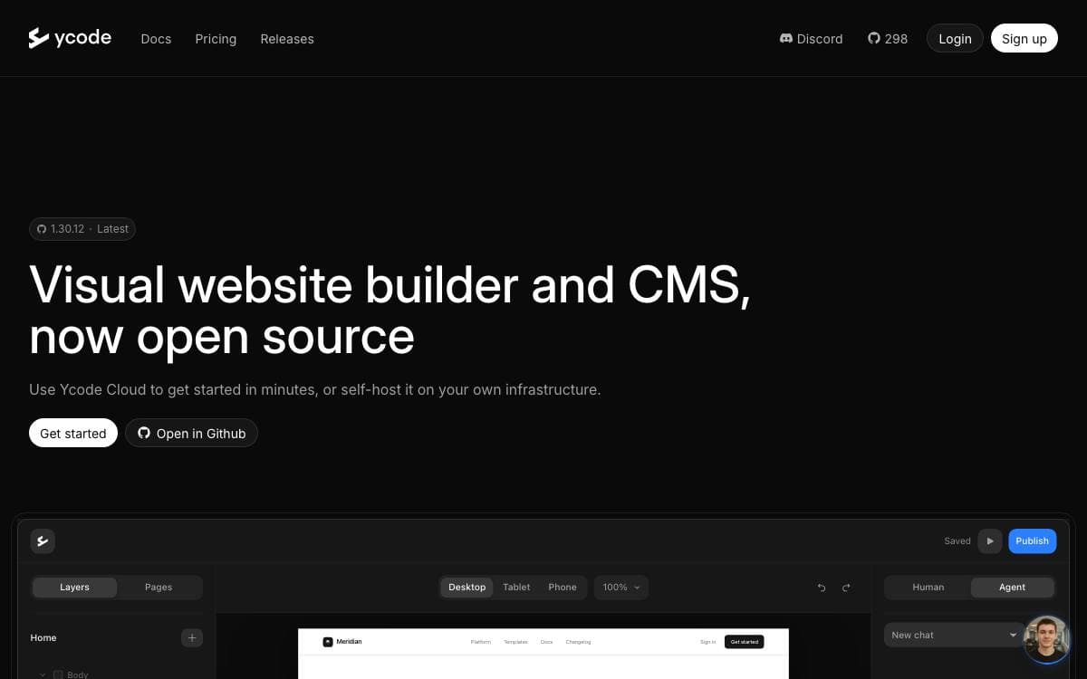 Screenshot of Ycode website
