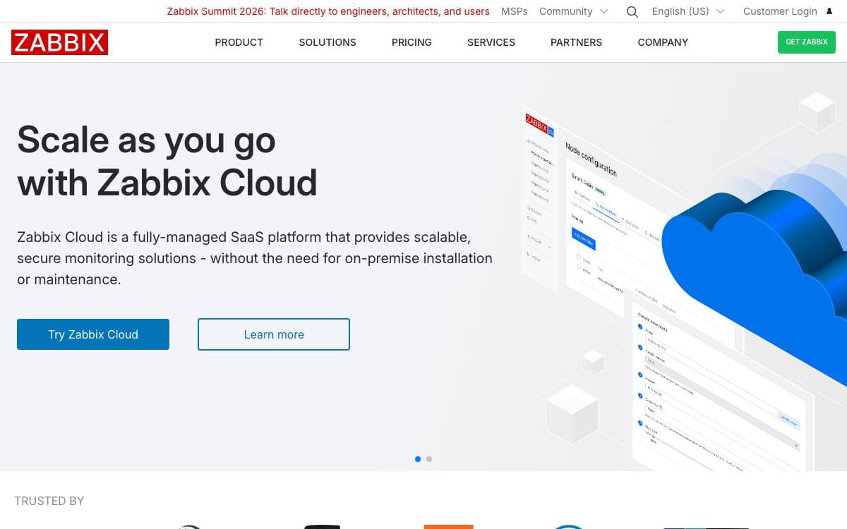 Screenshot of Zabbix website