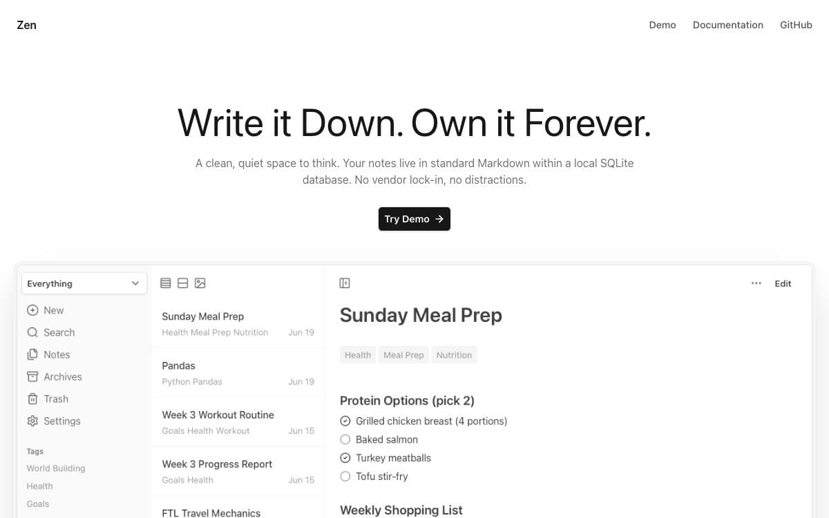 Screenshot of Zen website
