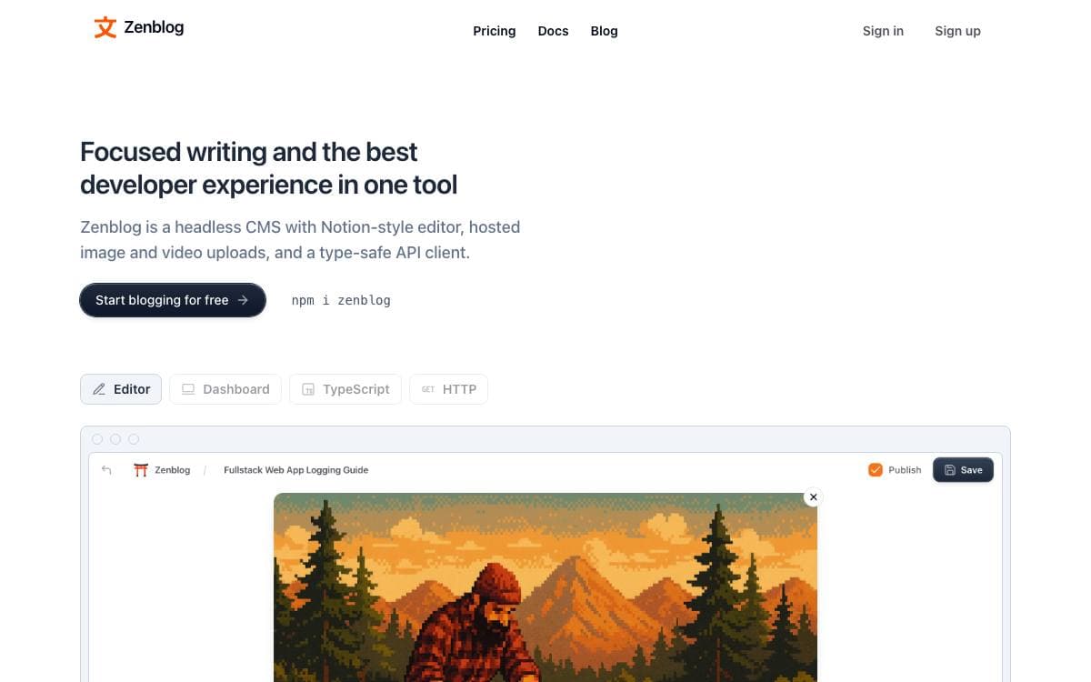 Screenshot of Zenblog website