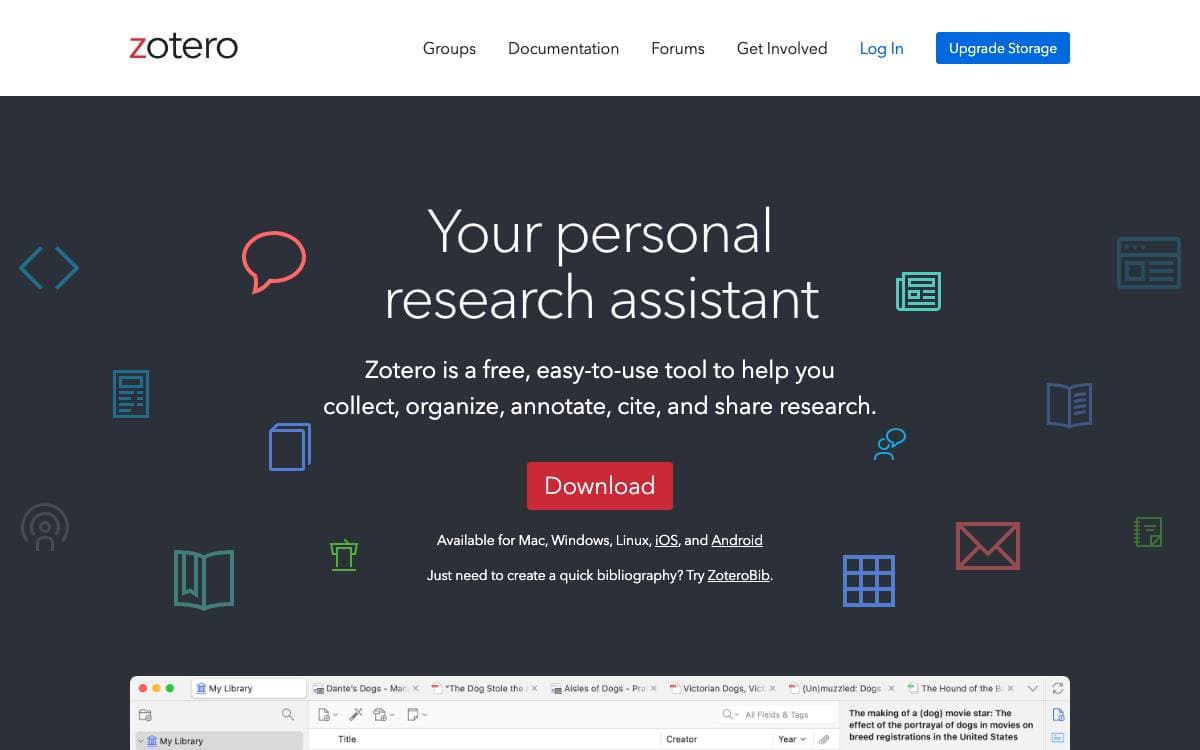 Screenshot of Zotero website